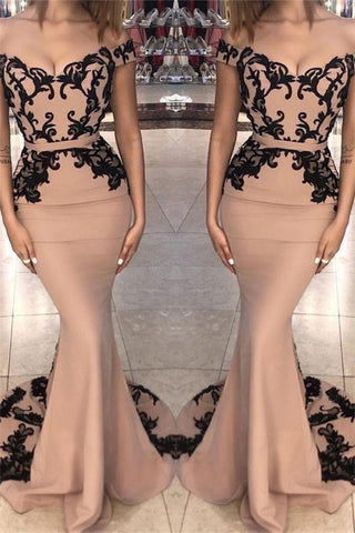 Vestidos de fiesta SCARLETT de sirena, con mangas largas tipo casquillo y hombros descubiertos con apliques