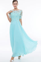 Vestido de fiesta con escote redondo, mangas cortas y apliques de cuentas, estilo vestido de noche PG324