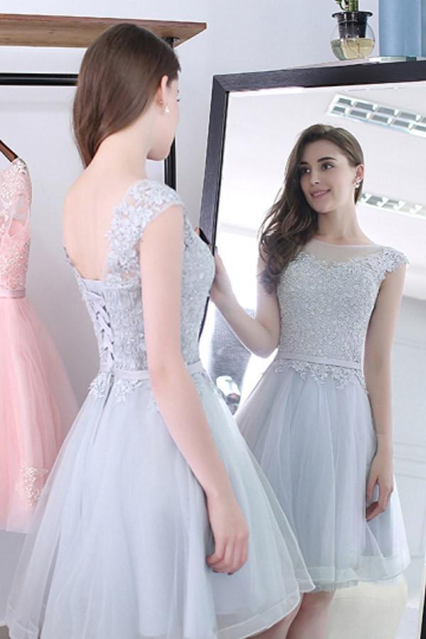 Vestido corto de fiesta con apliques y fajas, estilo mini, PG119