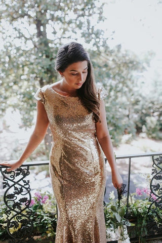 Vestidos de dama de honor con lentejuelas y cuello redondo, sencillos y sexys, para fiesta.