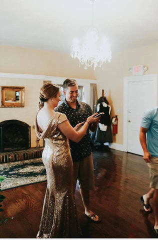 Vestidos de dama de honor con lentejuelas y cuello redondo, sencillos y sexys, para fiesta.