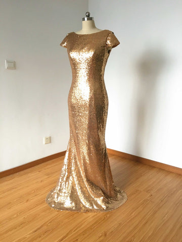 Vestidos de dama de honor con lentejuelas y cuello redondo, sencillos y sexys, para fiesta.