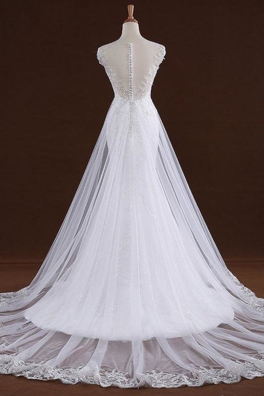 Vestidos de novia elegantes de sirena con apliques de lentejuelas y tul. 