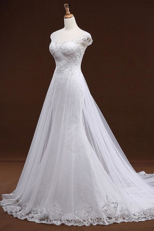Vestidos de novia elegantes de sirena con apliques de lentejuelas y tul. 