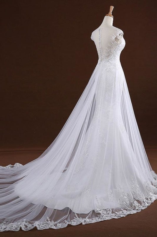 Vestidos de novia elegantes de sirena con apliques de lentejuelas y tul. 