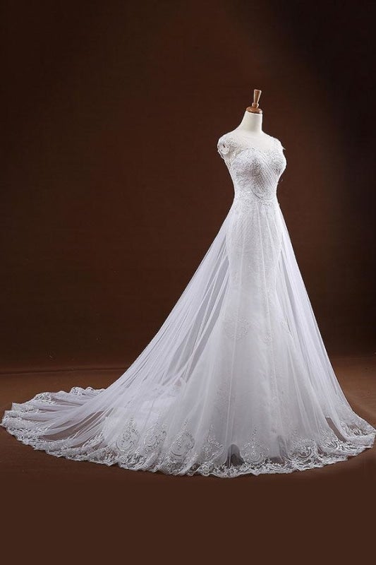 Vestidos de novia elegantes de sirena con apliques de lentejuelas y tul. 