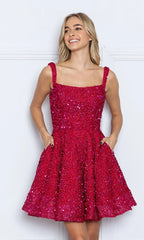 Sequin Graduation Dresses Straight Neckline Party Dress SYH100