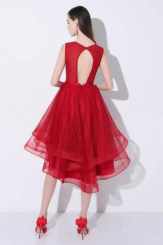 Vestido rojo de lentejuelas con corte asimétrico y espalda descubierta PD095