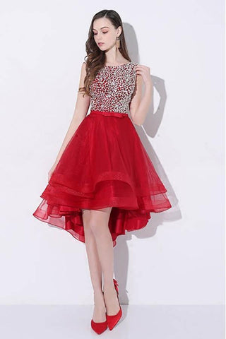 Vestido rojo de lentejuelas con corte asimétrico y espalda descubierta PD095