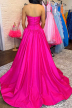 Seraphia | Vestidos largos de fiesta corte A, fucsia, sin tirantes y con cuentas