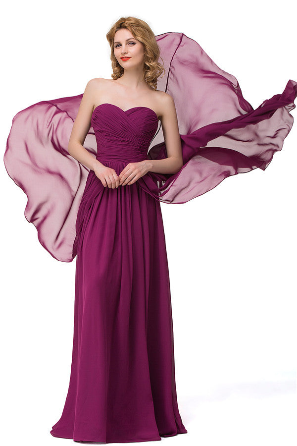 Vestidos de dama de honor de gasa con escote corazón, corte en A, largos hasta el suelo y con volantes