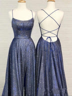Vestido de fiesta sexy de corte A con tirantes finos, volantes y abertura. 