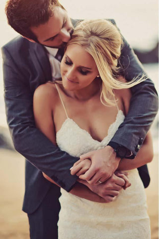 Vestidos de novia de playa de encaje de sirena sin espalda sexy WD211