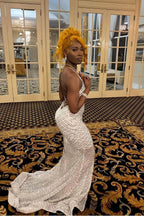 Sexy Criss-cross Straps Halter Sleeveless Mermaid Prom Dress With Applique