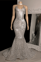 Sexy Criss-cross Straps Halter Sleeveless Mermaid Prom Dress With Applique