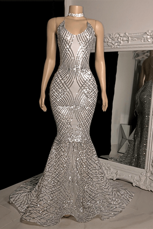 Sexy Criss-cross Straps Halter Sleeveless Mermaid Prom Dress With Applique