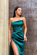 Vestido de sirena sexy verde oscuro sin mangas con abertura