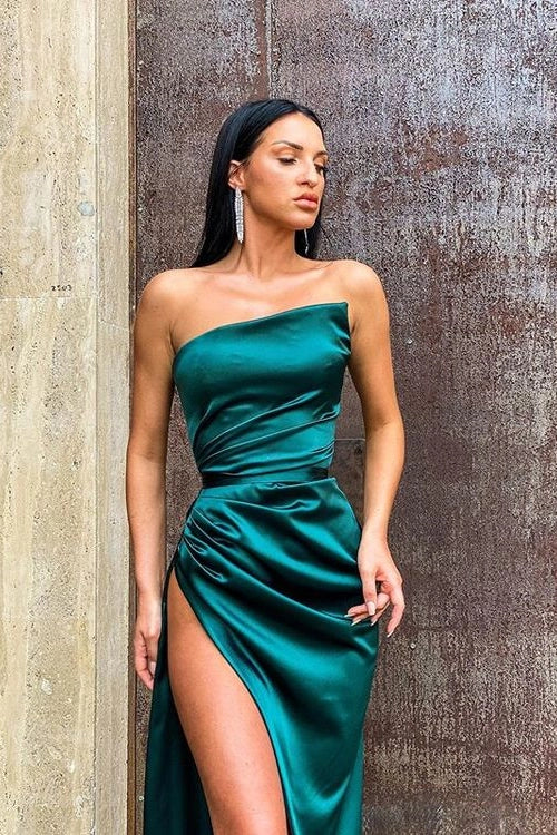 Vestido de sirena sexy verde oscuro sin mangas con abertura