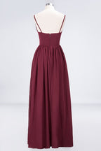 Robe de demoiselle d'honneur sexy à double décolleté en V profond, sans manches, à volants et fente latérale en mousseline. Robe de soirée