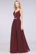 Robe de demoiselle d'honneur sexy à double décolleté en V profond, sans manches, à volants et fente latérale en mousseline. Robe de soirée
