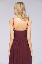 Robe de demoiselle d'honneur sexy à double décolleté en V profond, sans manches, à volants et fente latérale en mousseline. Robe de soirée