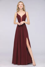 Robe de demoiselle d'honneur sexy à double décolleté en V profond, sans manches, à volants et fente latérale en mousseline. Robe de soirée