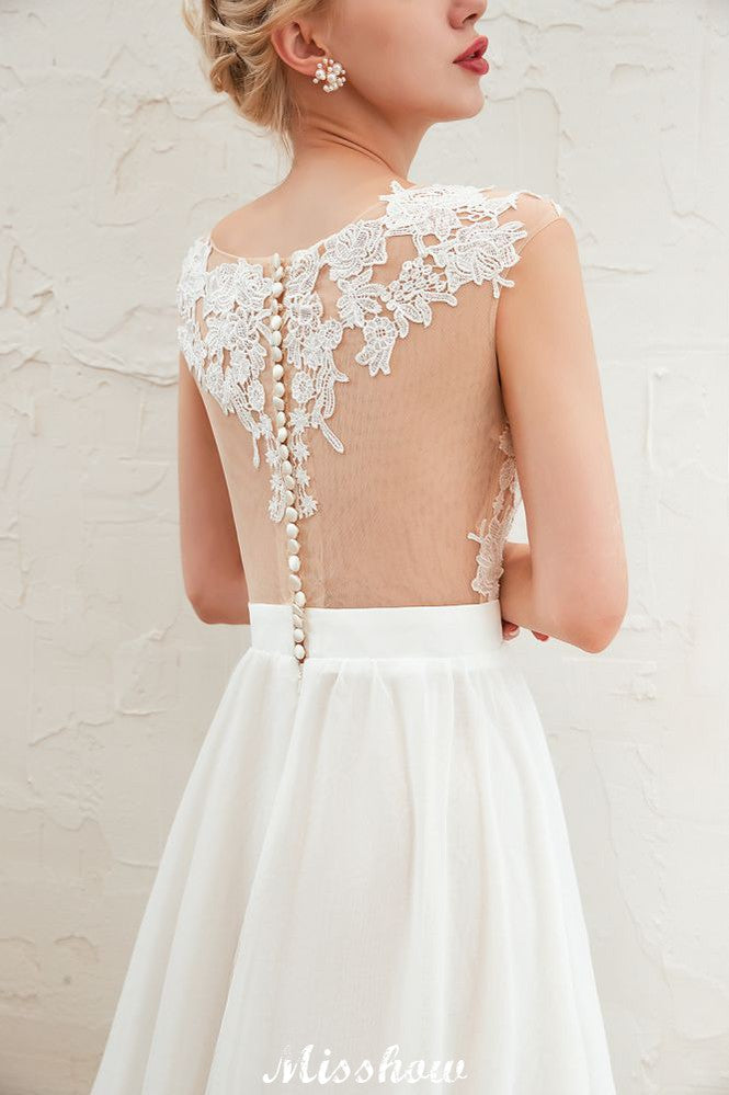 Robe de mariée sexy fendue jusqu'à la cuisse, manches courtes, dos transparent, dentelle ivoire