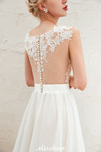Robe de mariée sexy fendue jusqu'à la cuisse, manches courtes, dos transparent, dentelle ivoire