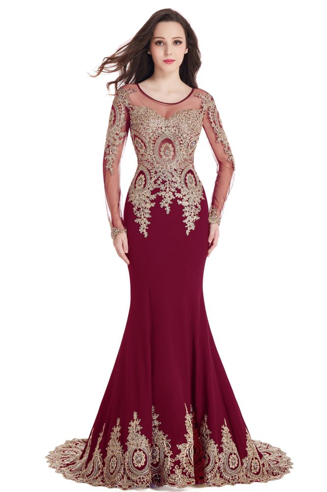 Vestidos de sirena de manga larga con apliques de encaje sexy para baile de graduación