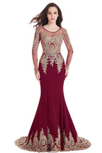 Vestidos de sirena de manga larga con apliques de encaje sexy para baile de graduación