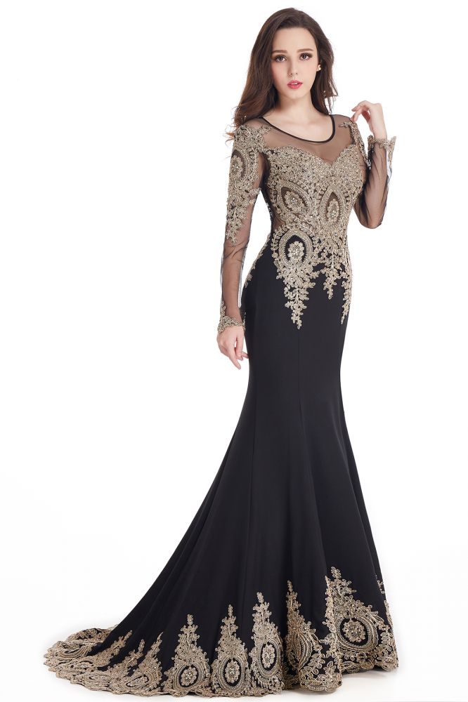 Vestidos de sirena de manga larga con apliques de encaje sexy para baile de graduación