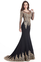 Vestidos de sirena de manga larga con apliques de encaje sexy para baile de graduación