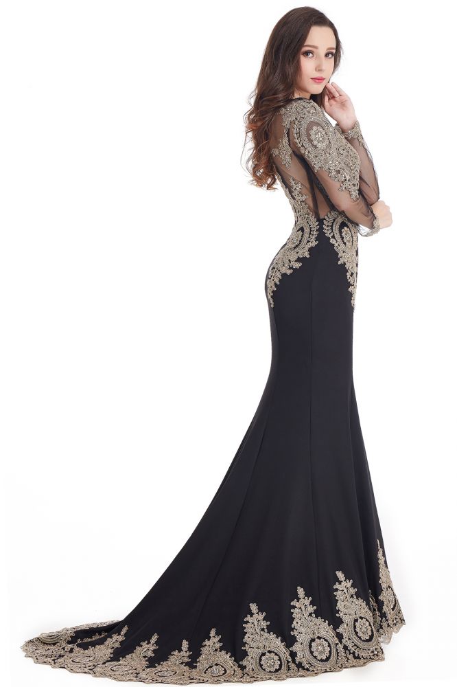 Vestidos de sirena de manga larga con apliques de encaje sexy para baile de graduación