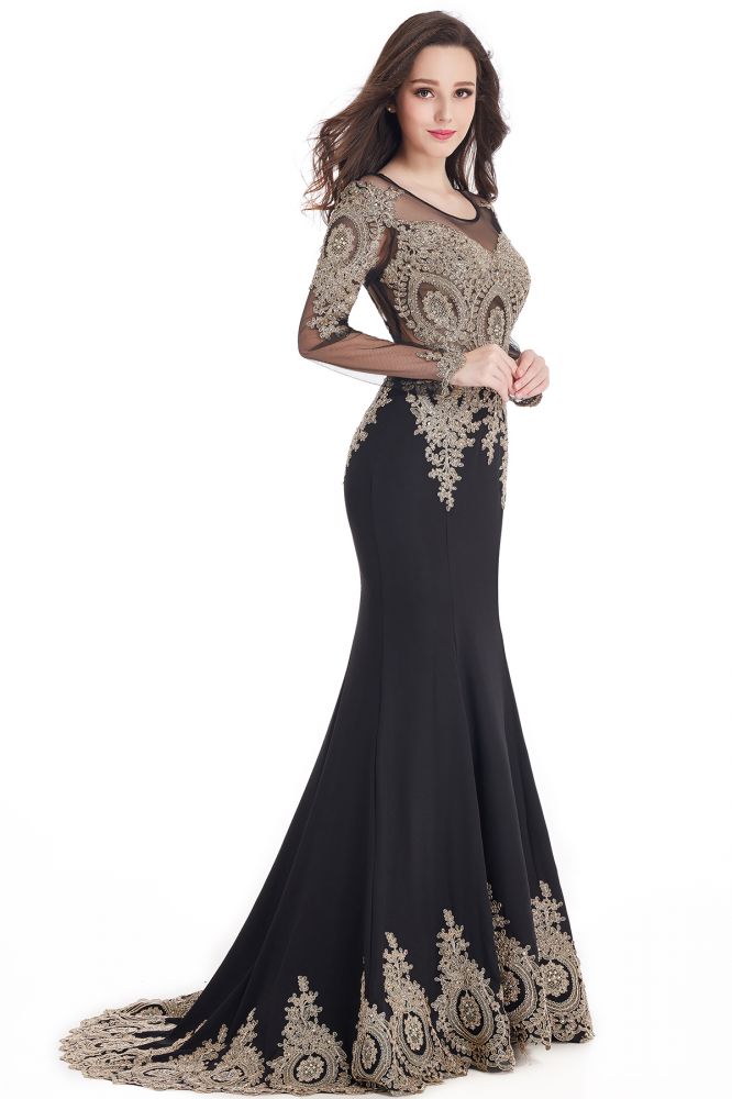 Vestidos de sirena de manga larga con apliques de encaje sexy para baile de graduación