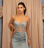 Robe de bal sirène longue et sexy à paillettes bleues avec volants