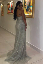 Robes de soirée longues et sexy à paillettes sans manches, robes de bal avec fente