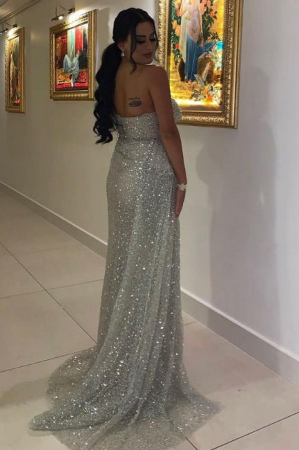 Robes de soirée longues et sexy à paillettes sans manches, robes de bal avec fente