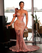 Robe de bal sirène longue et sexy à une épaule et sequins scintillants