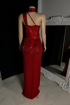 Robe de bal sirène longue et sexy sans manches, fendue sur le devant et ornée de perles