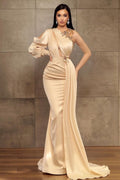 Vestido de fiesta sexy de sirena con un solo hombro, de charmeuse y con cuentas