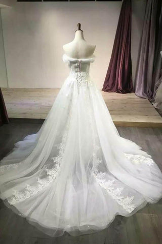 Vestidos de novia de tul blanco con hombros descubiertos y apliques WD203