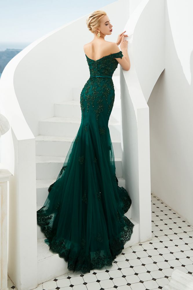 Sexy Off the Shoulder Mermaid Evening Party Gown Backless Tulle Prom Dress