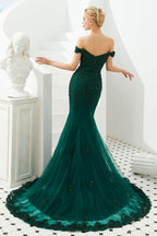 Sexy Off the Shoulder Mermaid Evening Party Gown Backless Tulle Prom Dress