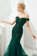 Sexy Off the Shoulder Mermaid Evening Party Gown Backless Tulle Prom Dress