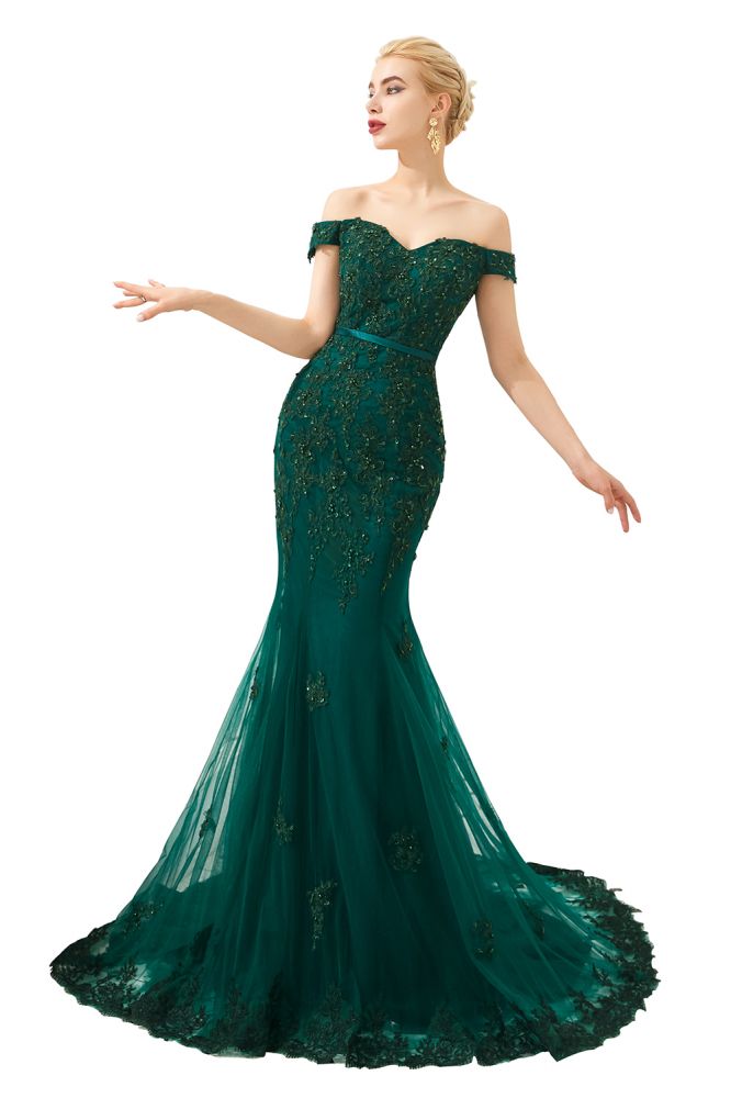 Sexy Off the Shoulder Mermaid Evening Party Gown Backless Tulle Prom Dress