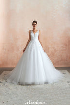 Vestido de novia sexy con escote en V y encaje transparente, corte A.
