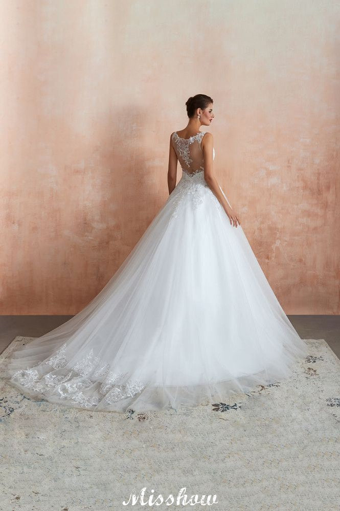 Vestido de novia sexy con escote en V y encaje transparente, corte A.