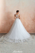 Vestido de novia sexy con escote en V y encaje transparente, corte A.