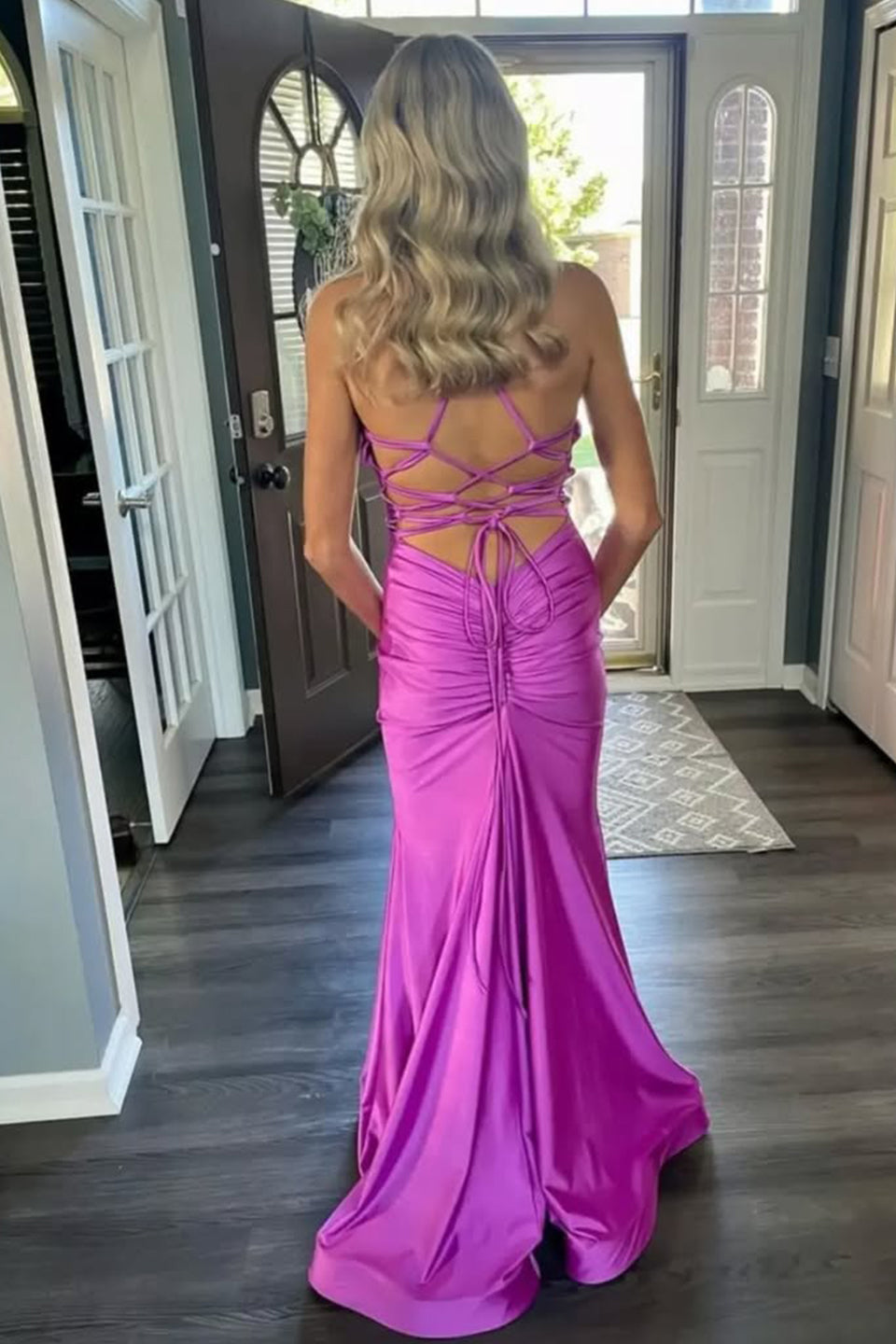 Sarai |Mermaid V-Neck Jersey Formal Dress with Lace-Up Back