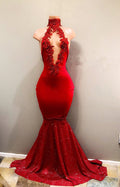 Vestido de sirena rojo sexy de cuello alto para baile de graduación 